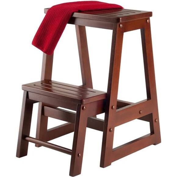 Beech Wood Double Step Stool, Antique Walnut - Picture 3 of 7
